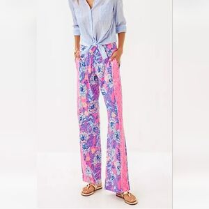 Lilly Pulitzer Pink and Blue Floral Wide Leg Pants